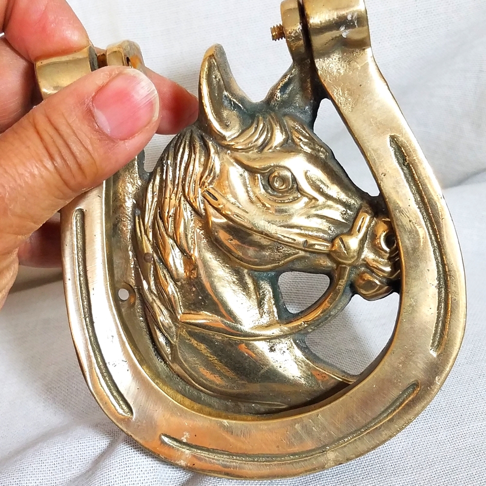 Solid Brass Equestrian Horse and Horse Shoe Doorknocker